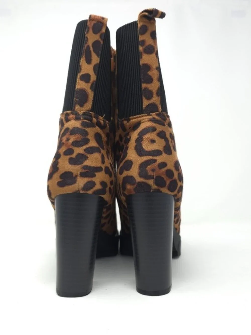 Leopard Print Chunky Heel Ankle Boots Faux Suede Lace Up Platform Zipper Trendy - Picture 6 of 12